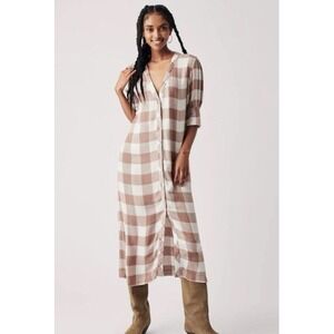 Faherty Women's Helena Dress Buffalo Check Plaid in Brown Size Medium